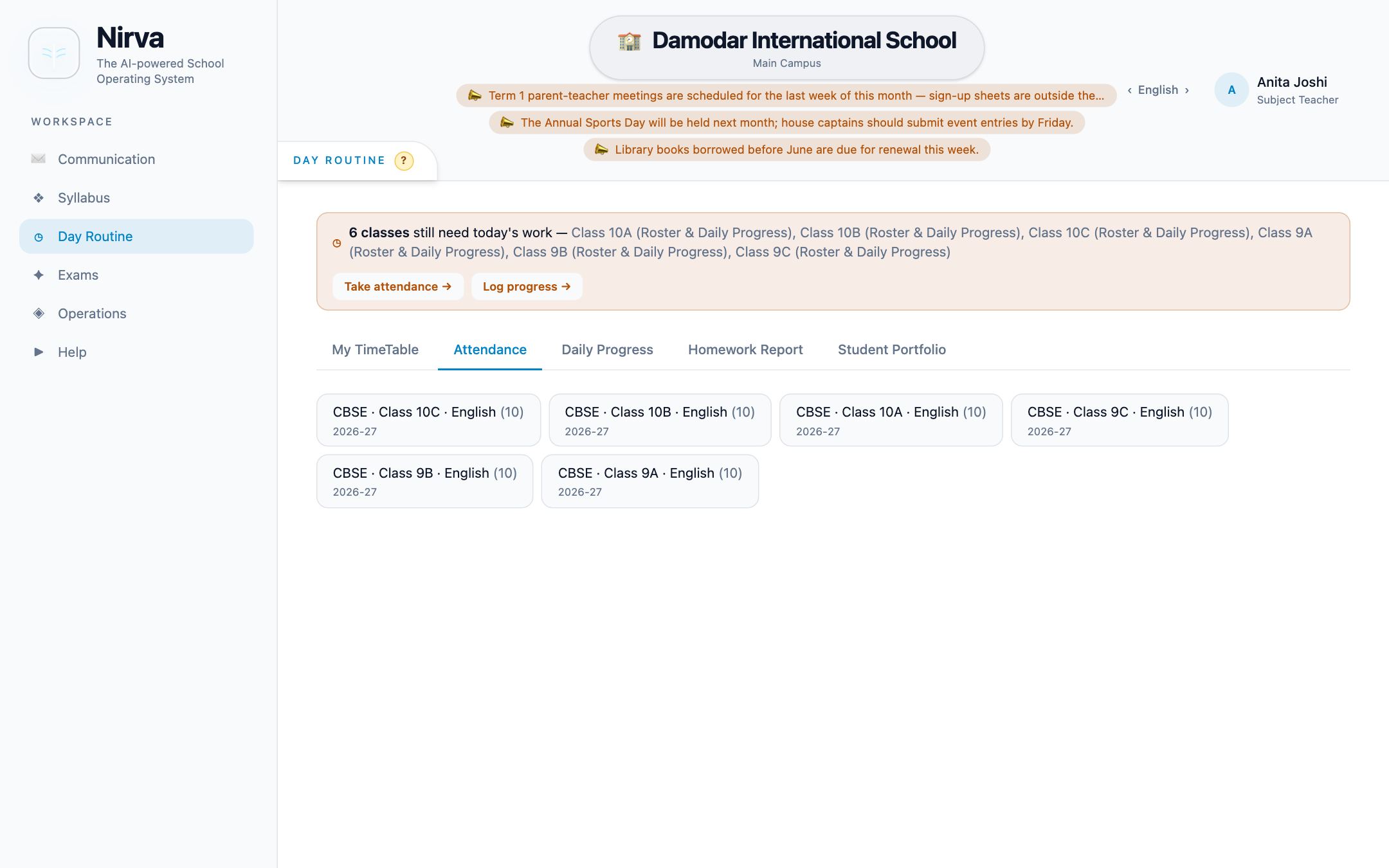 Nirva Teaching & learning screen in a demo school